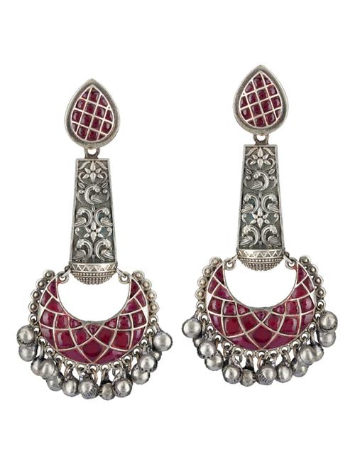 pink tone sliver brass oxidised drop earring - 19768416 - Standard Image - 0