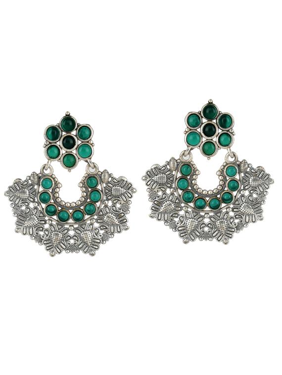 green tone sliver brass oxidised chandbali earring - 19768431 -  Zoom Image - 0