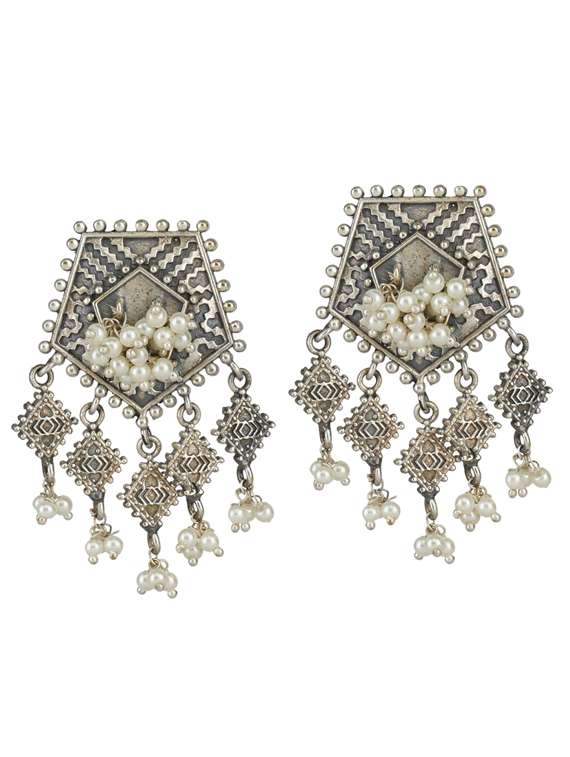 sliver brass oxidised beaded drop earring