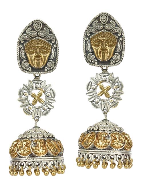 dual tone brass oxidised jhumka earring - 19768480 - Standard Image - 0