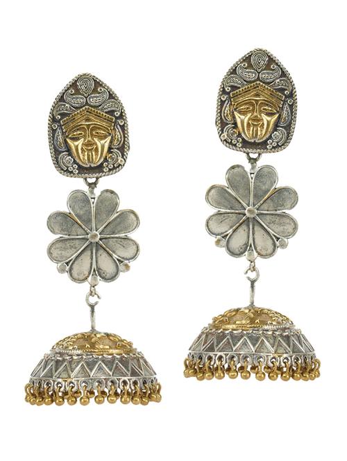 dual tone brass oxidised jhumka earring - 19768486 -  Standard Image - 0