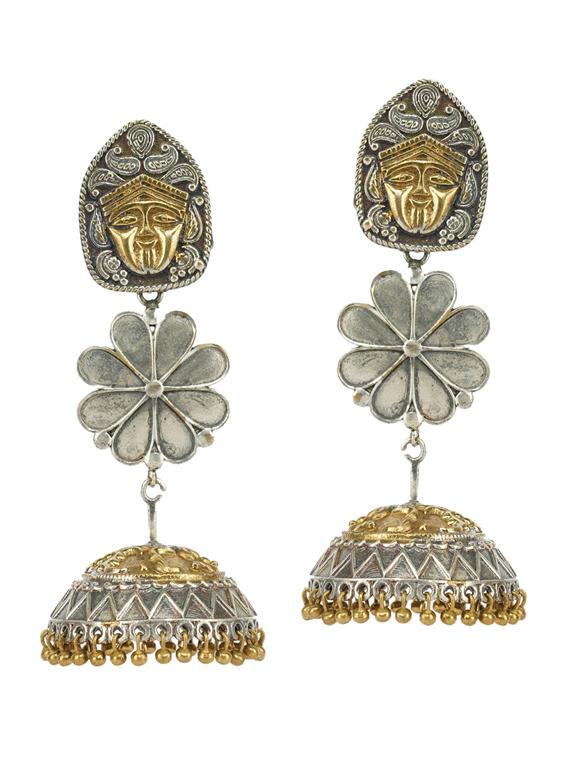 dual tone brass oxidised jhumka earring - 19768486 -  Zoom Image - 0