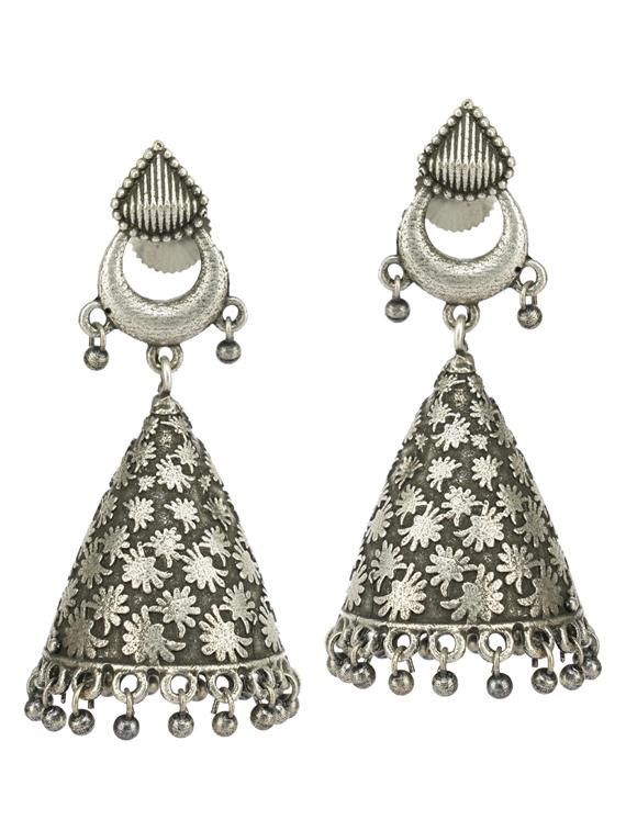 sliver brass oxidised jhumka earring - 19768487 - Zoom Image - 0