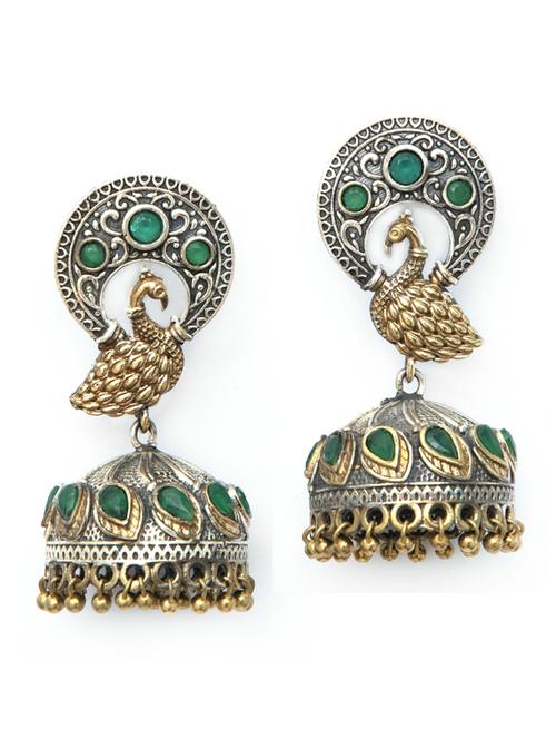 dual tone brass oxidised jhumka earring - 19768504 - Standard Image - 0