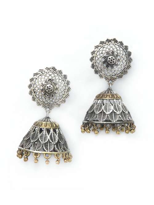 dual tone brass oxidised jhumka earring - 19768506 -  Standard Image - 0