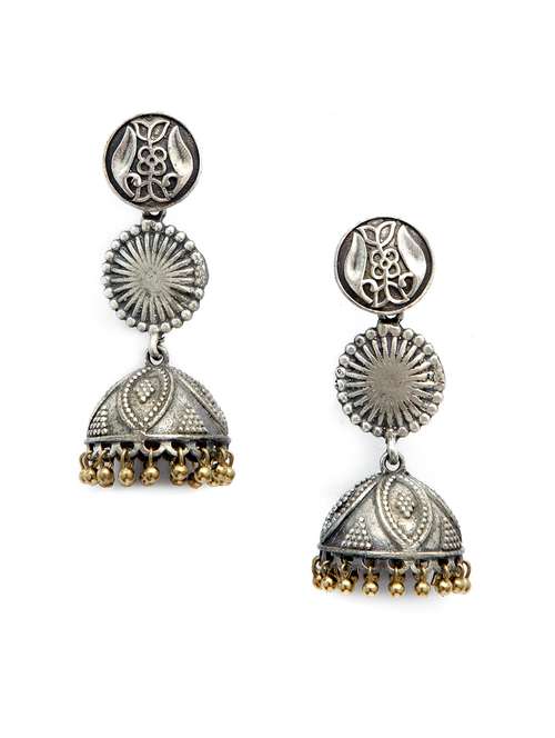 long pattern dual tone brass jhumka - 19768508 -  Standard Image - 0