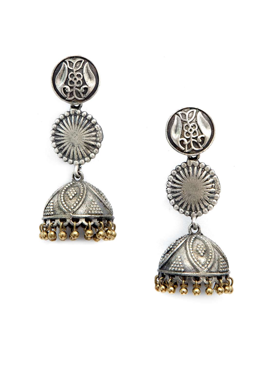 long pattern dual tone brass jhumka
