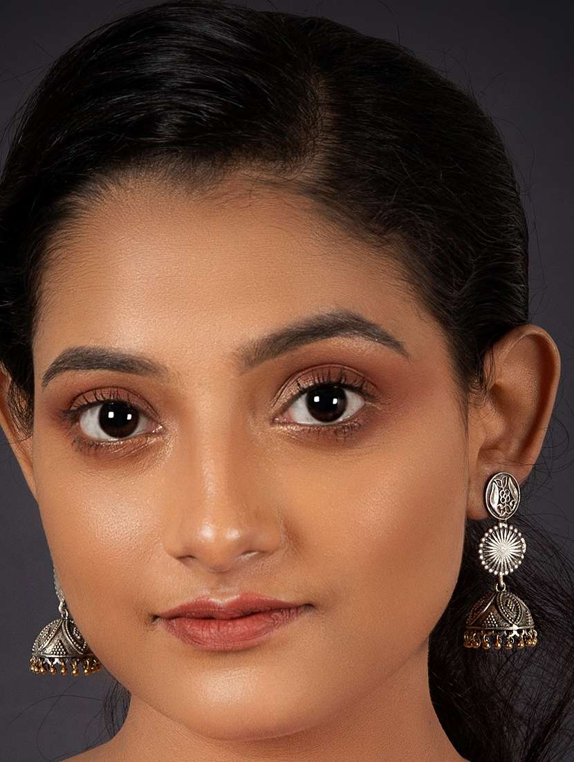 long pattern dual tone brass jhumka - 19768508 -  Standard Image - 3