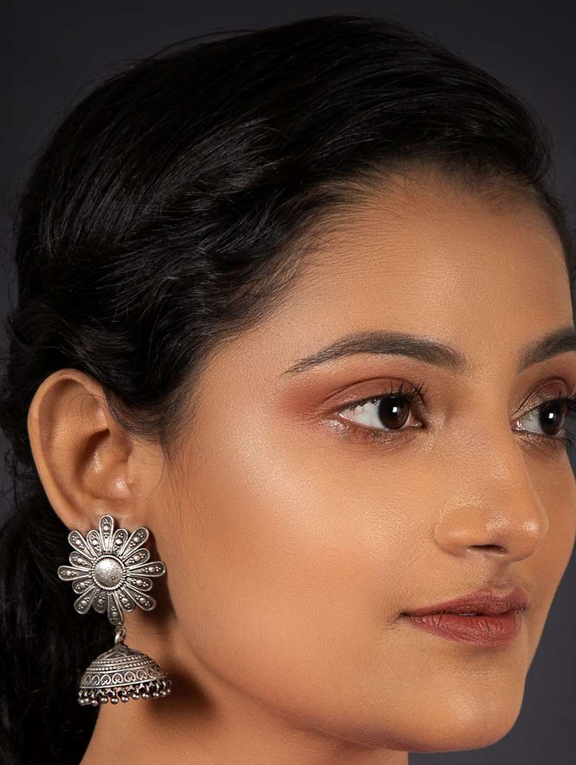 silver tone brass jhumka - 19768511 - Standard Image - 3