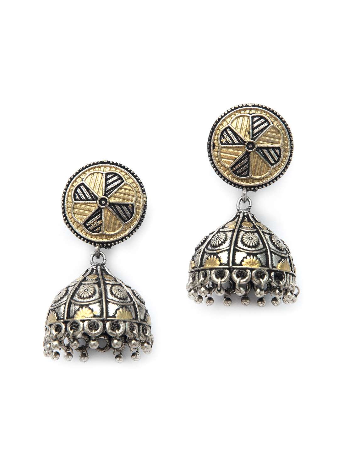ghungroo pattern dual tone brass jhumka