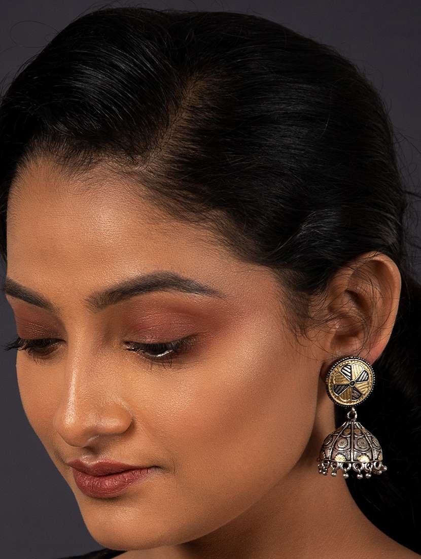 ghungroo pattern dual tone brass jhumka - 19768512 - Standard Image - 3