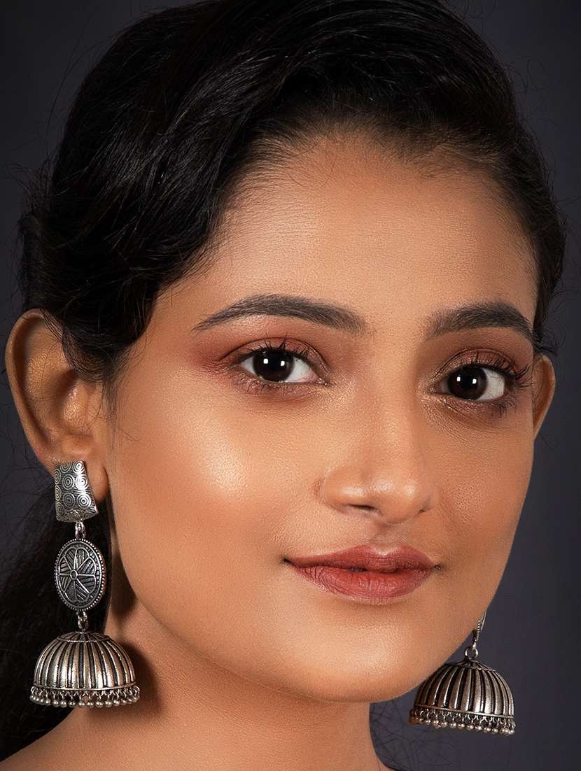 handcrafted silver tone brass jhumka - 19768518 - Standard Image - 3