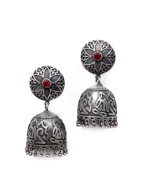 ghungroo pattern silver tone brass jhumka - 19768521 - Standard Image - 0