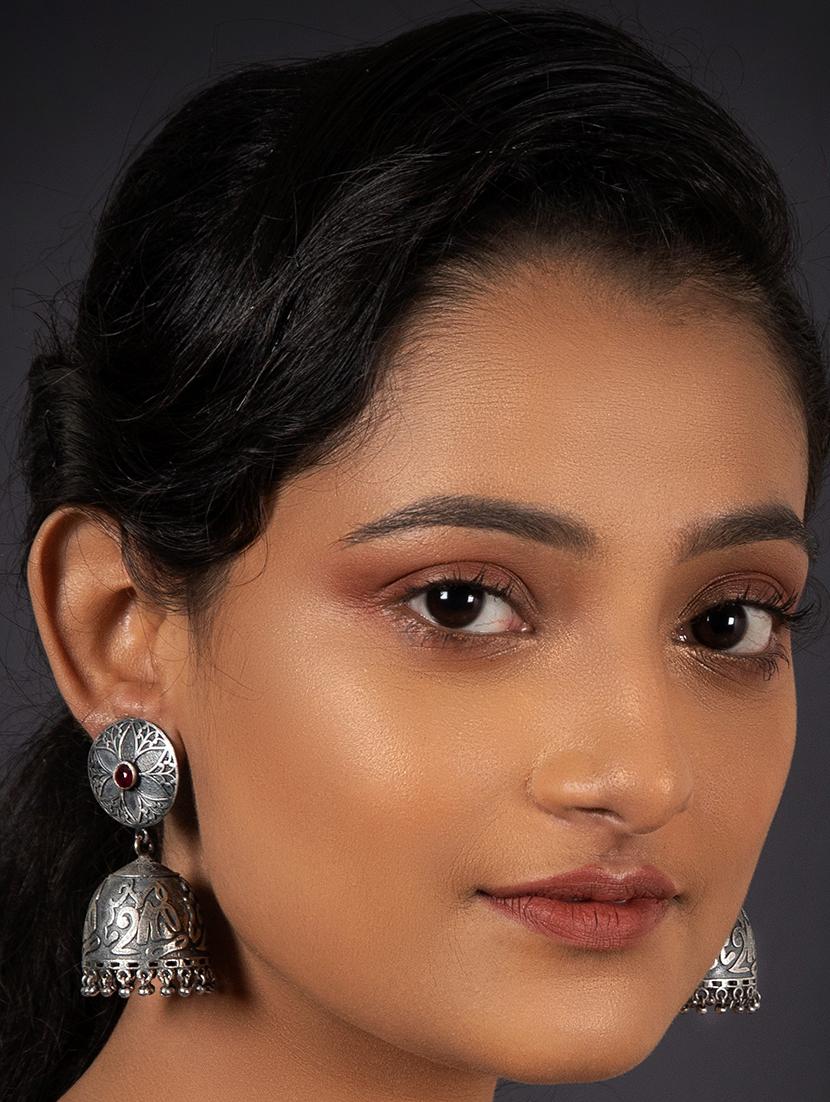 ghungroo pattern silver tone brass jhumka - 19768521 - Standard Image - 3