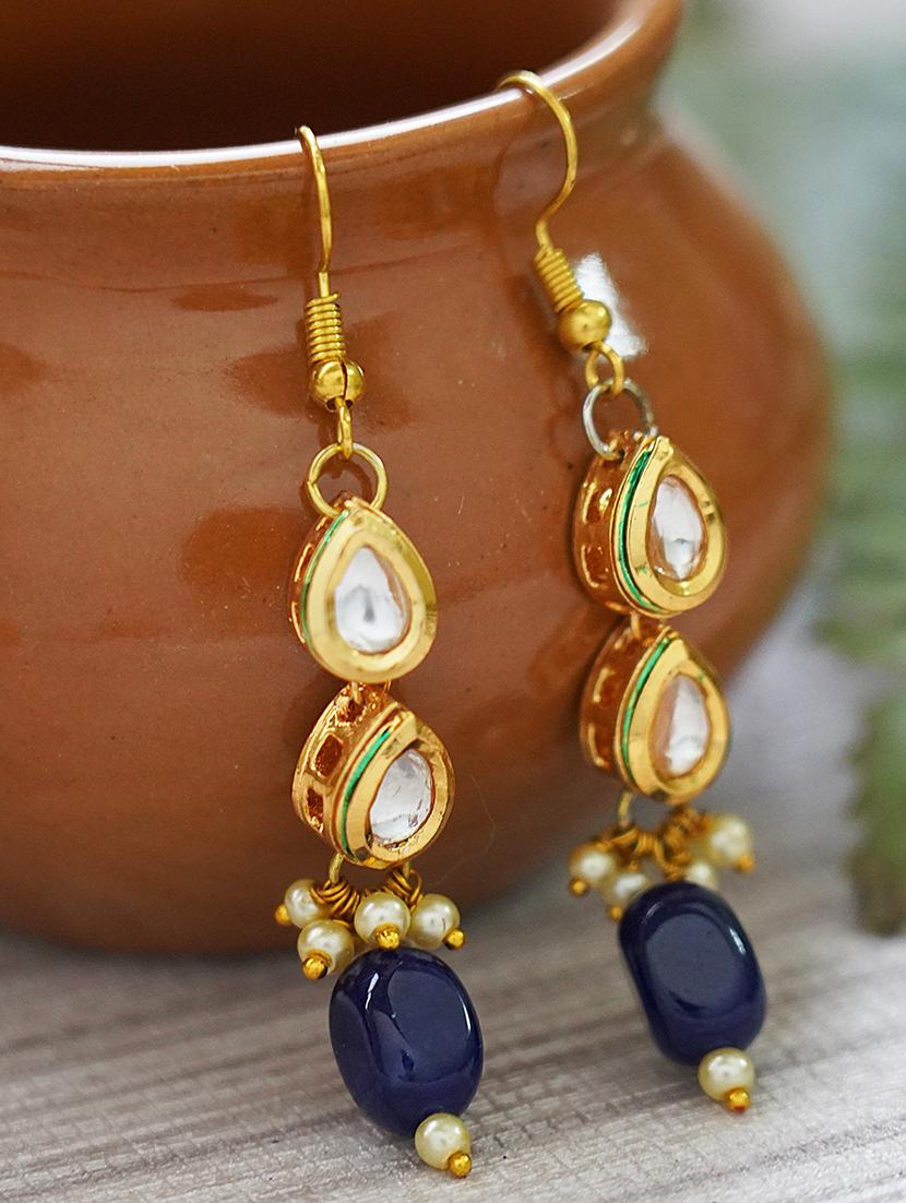 blue drop pattern gold matte gold brass earrings - 19768531 -  Zoom Image - 0
