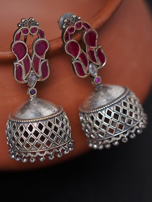 silver tone brass jhumka - 19768558 -  Standard Image - 0