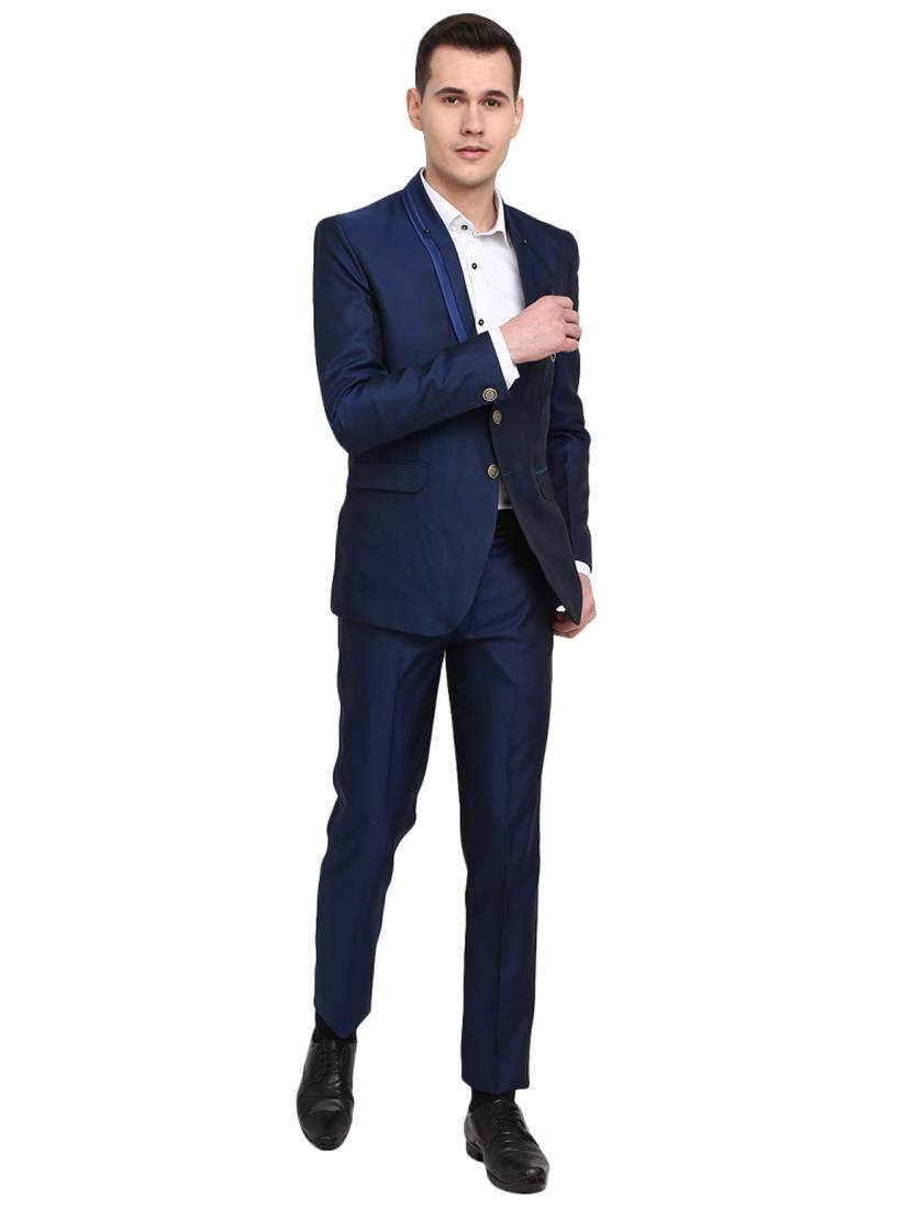 blue solid 2-piece suits