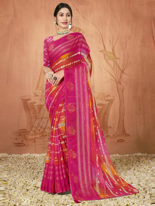pink printed saree with blouse - 19771189 -  Standard Image - 0