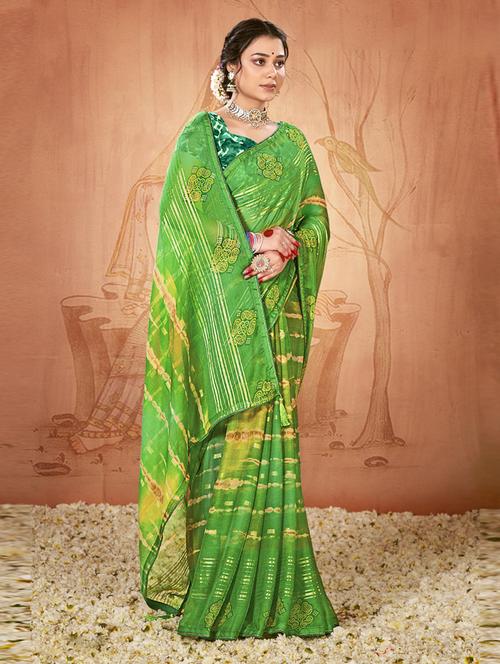 green printed saree with blouse - 19771191 - Standard Image - 0