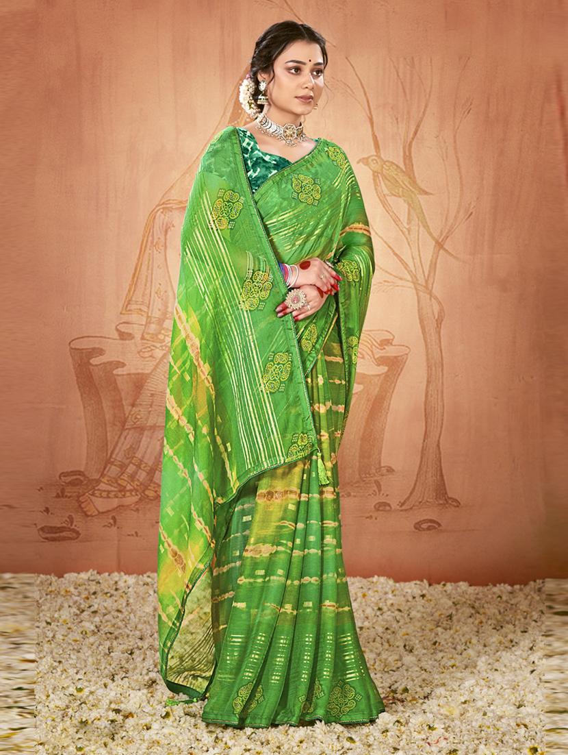 green printed saree with blouse - 19771191 - Zoom Image - 0