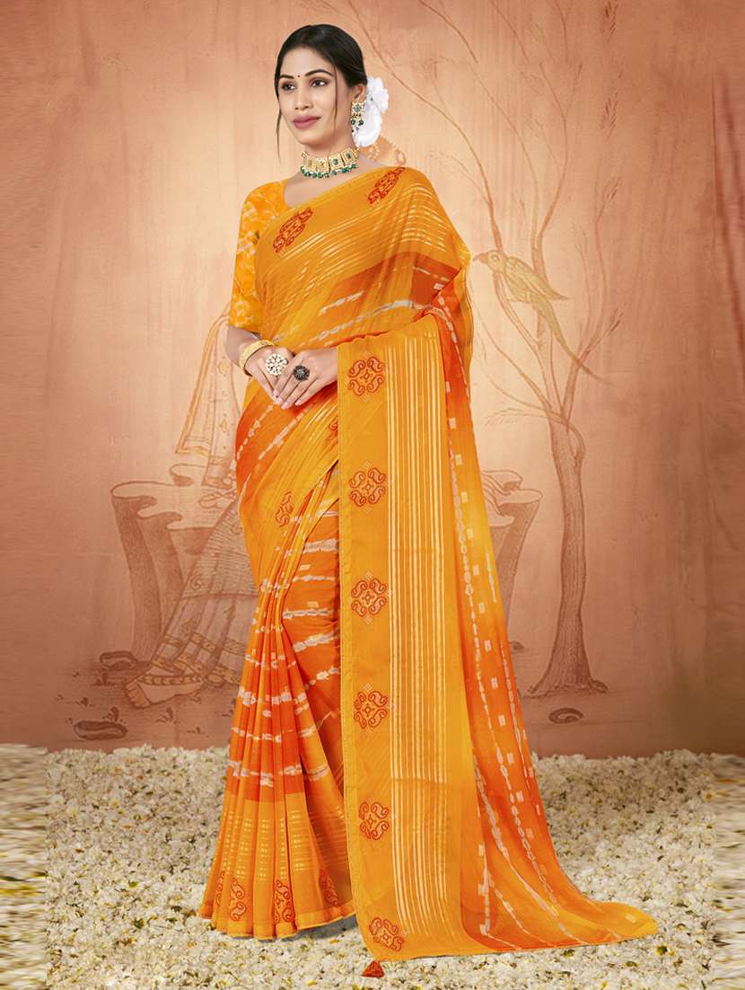 yellow printed saree with blouse - 19771193 -  Zoom Image - 0