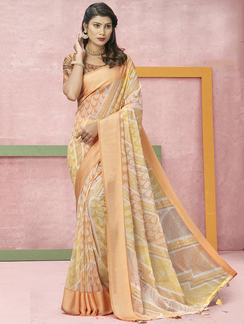 orange printed saree with blouse - 19771227 - Standard Image - 0