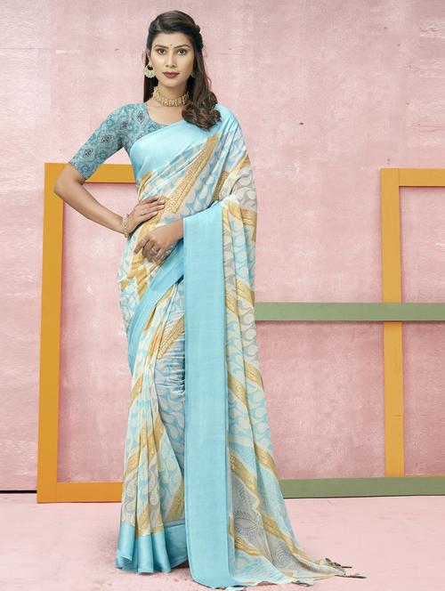 blue printed saree with blouse - 19771230 - Standard Image - 0