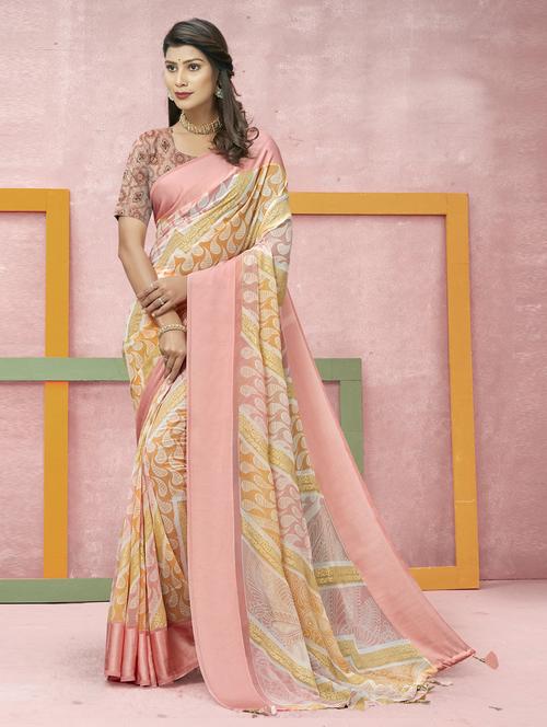peach printed saree with blouse - 19771231 -  Standard Image - 0