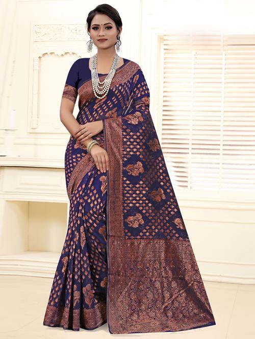self design zari work woven saree with blouse - 19771302 -  Standard Image - 0