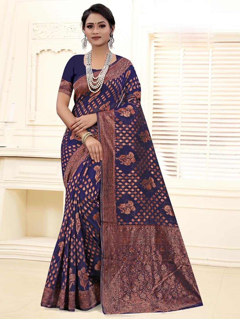self design zari work woven saree with blouse - 19771302 -  Zoom Image - 0