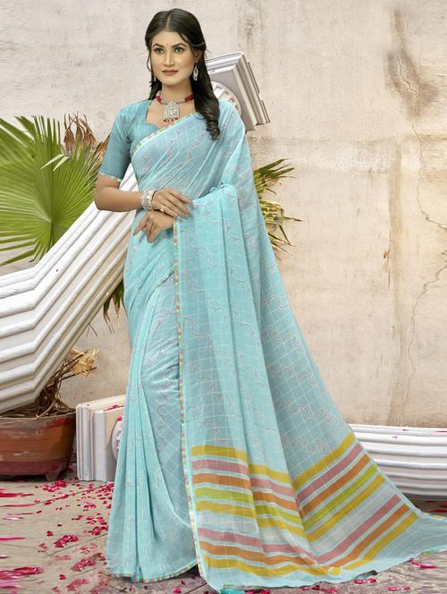blue printed saree with blouse - 19771306 -  Standard Image - 0
