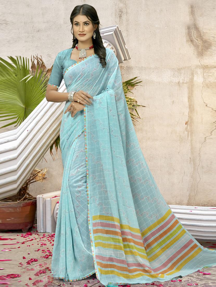 blue printed saree with blouse - 19771306 -  Zoom Image - 0