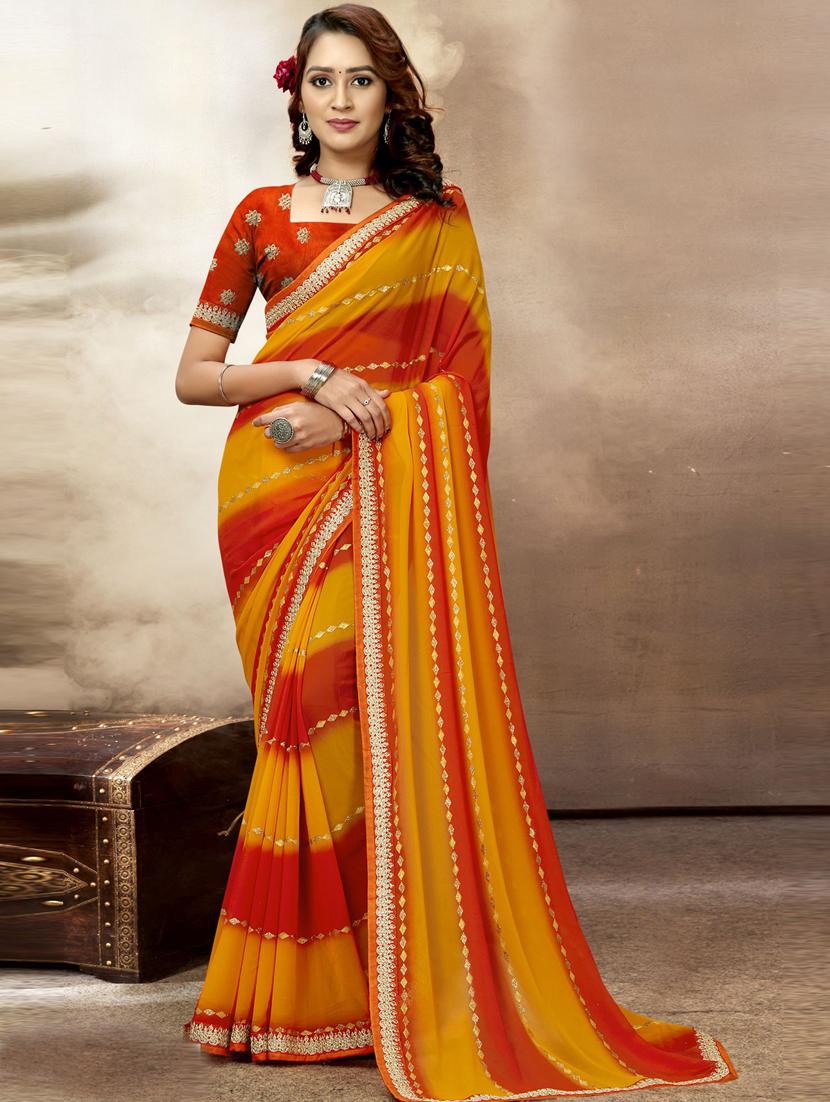 yellow printed saree with blouse - 19771436 - Zoom Image - 0