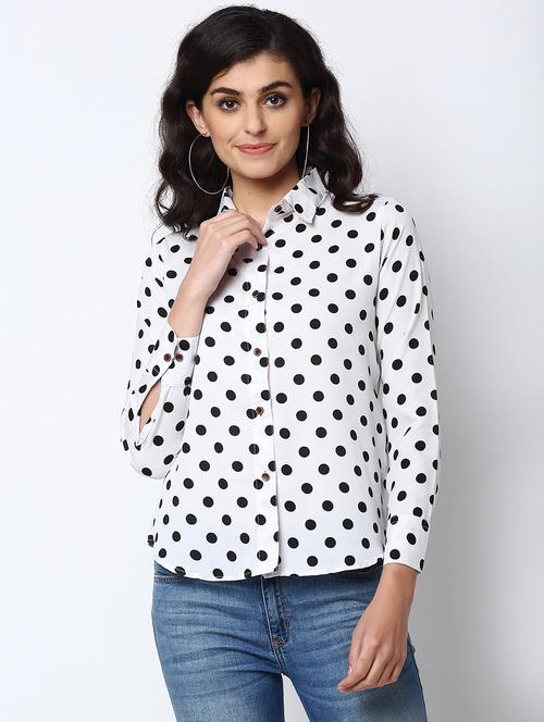 white polka dot crepe women's shirt - 19772485 - Standard Image - 0