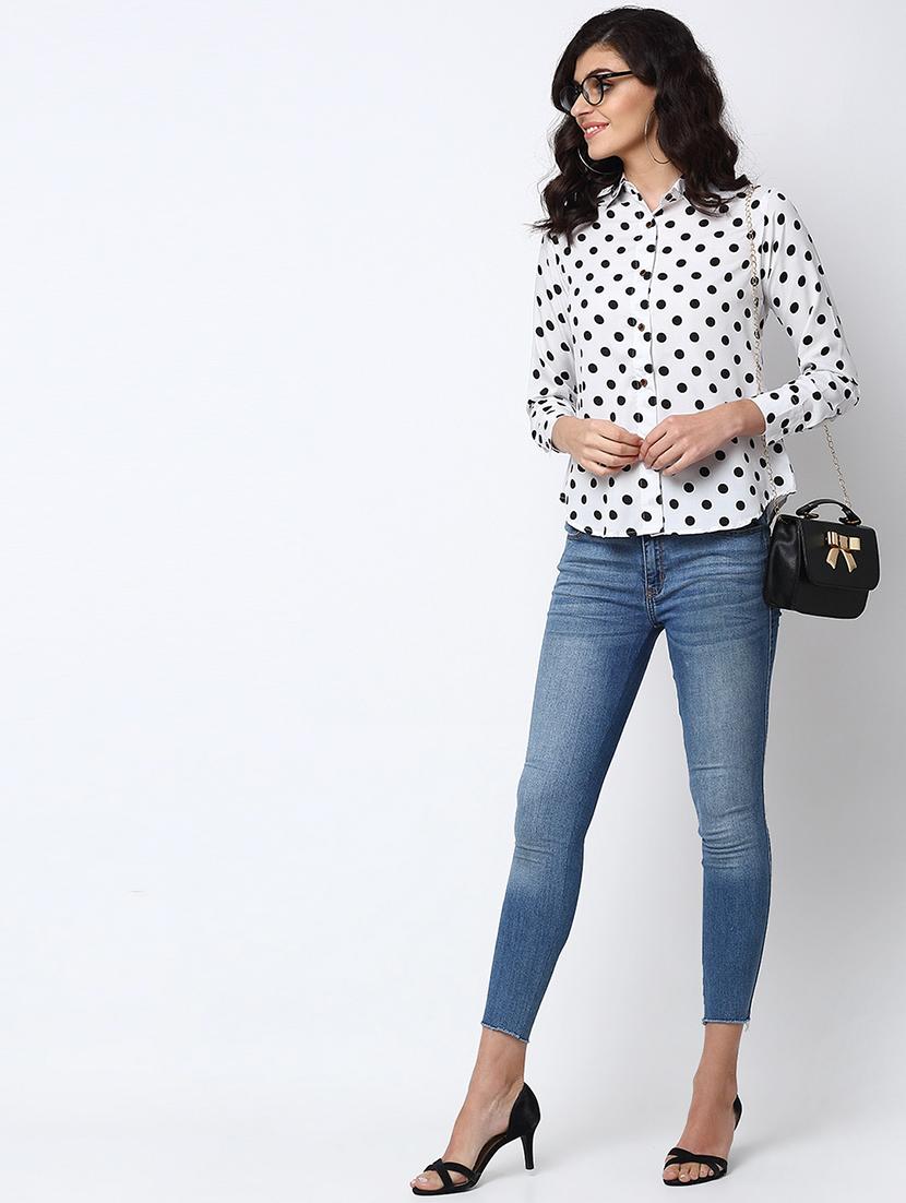 white polka dot crepe women's shirt - 19772485 - Standard Image - 3