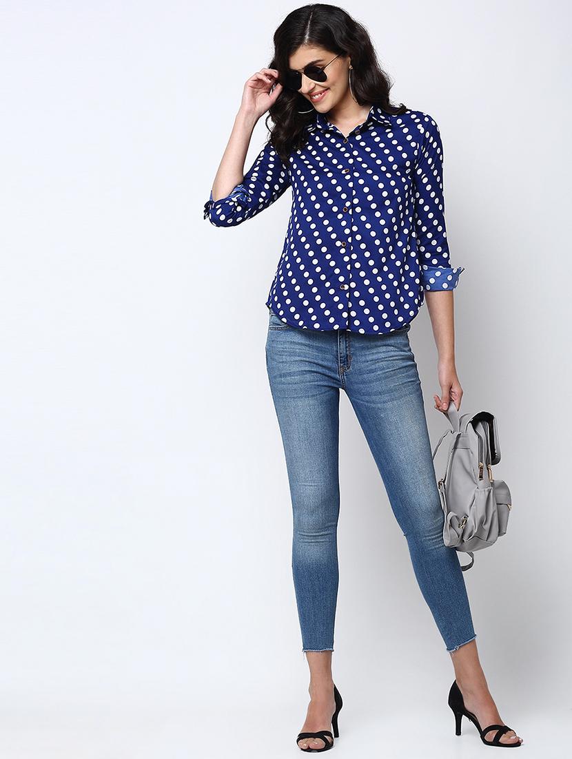 enchanted drapes blue polka dot crepe women's shirt - 19772486 - Standard Image - 3
