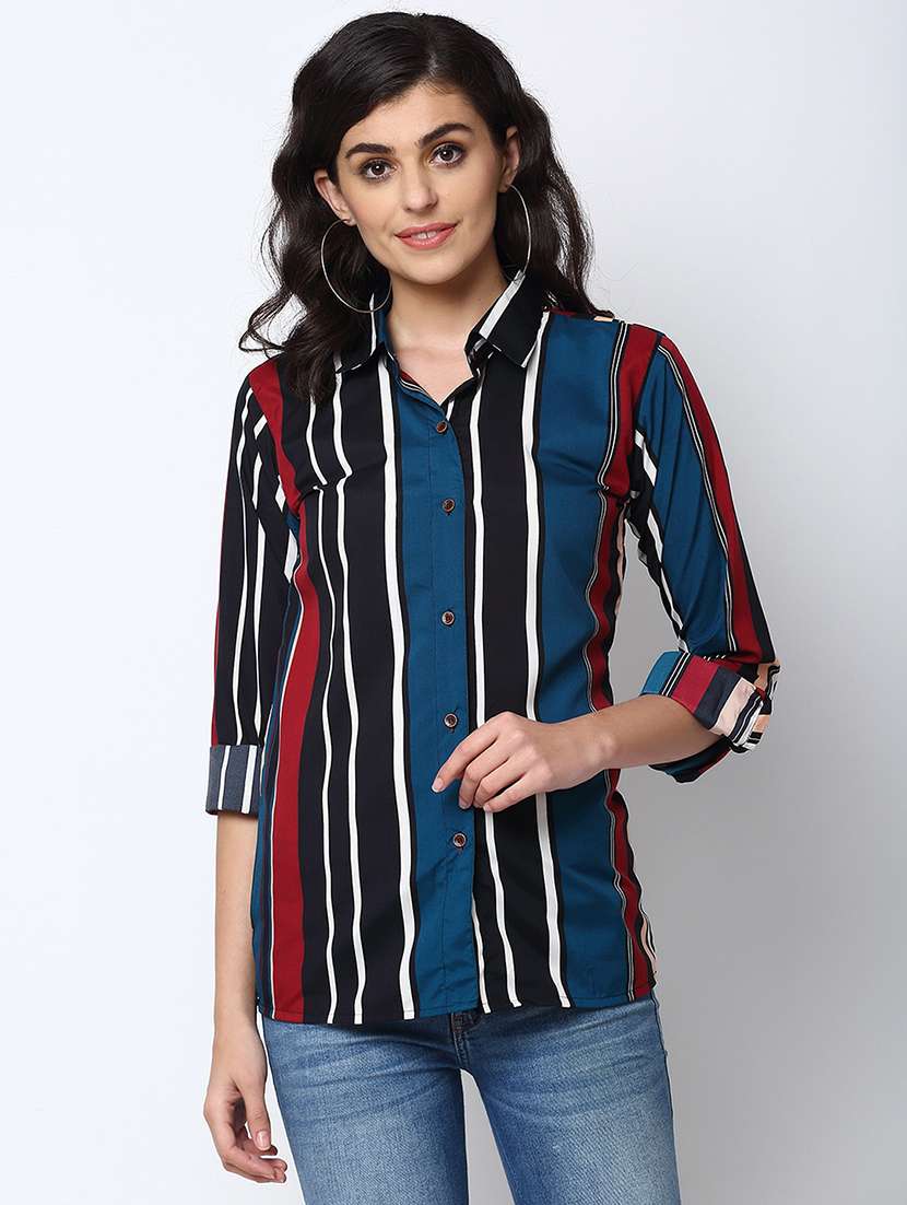 stripes crepe regular shirt
