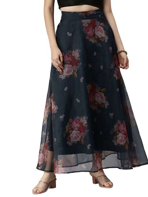 blue printed polyester straight skirt - 19772642 - Standard Image - 0