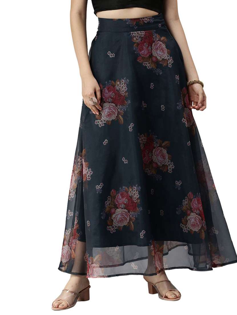blue printed polyester straight skirt - 19772642 - Zoom Image - 0