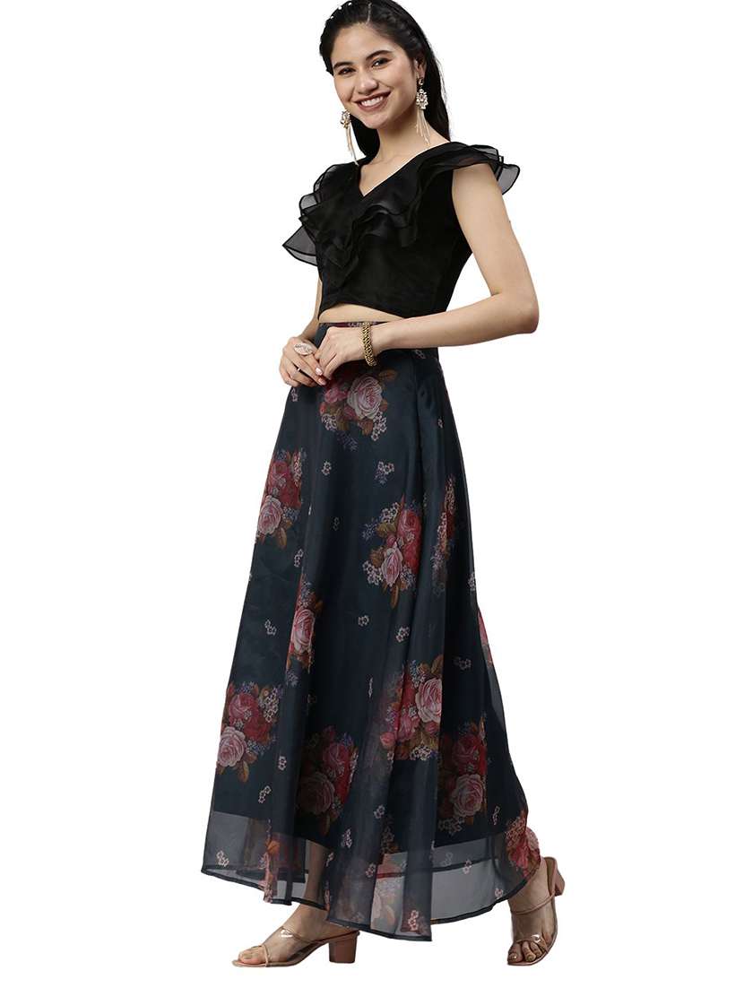 blue printed polyester straight skirt - 19772642 - Standard Image - 3