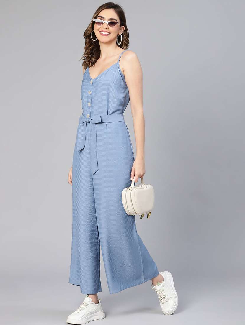 blue solid full leg jumpsuit - 19774676 -  Standard Image - 3