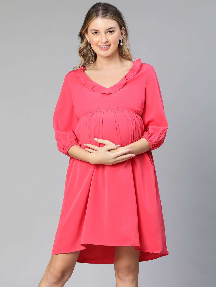 pink solid maternity wear