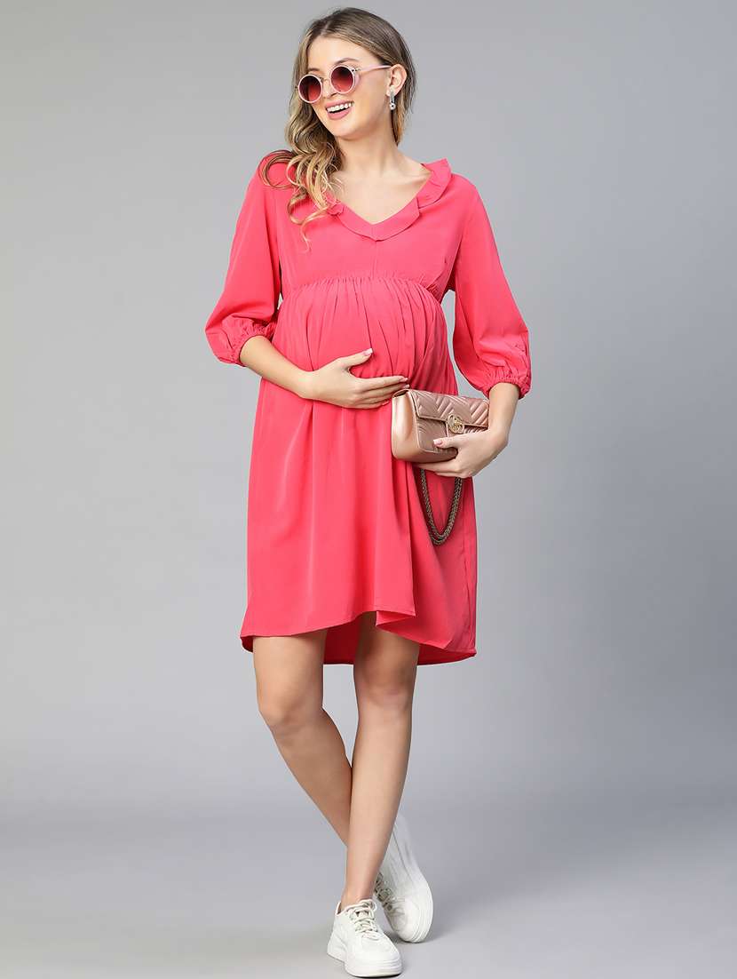 pink solid maternity wear - 19774988 -  Standard Image - 5