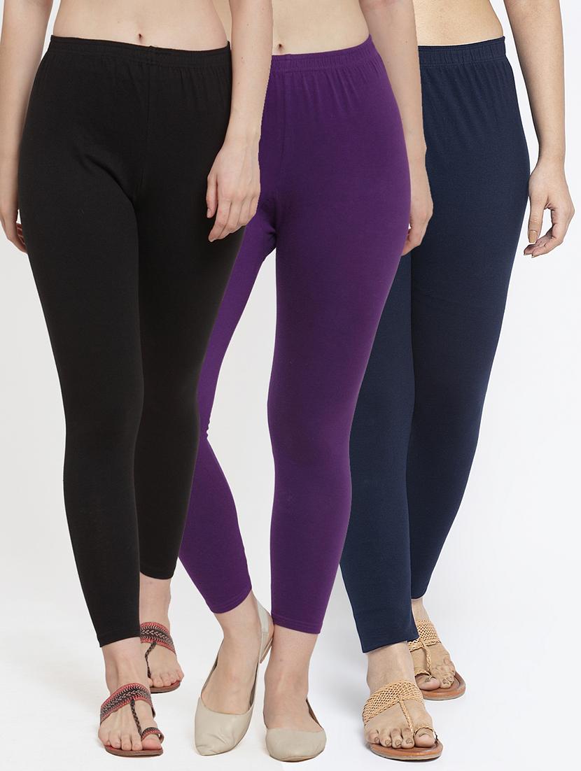 pack of 3 solid lycra leggings - 19776349 - Zoom Image - 0