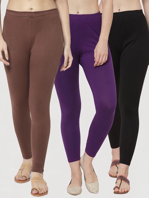 pack of 3 solid lycra leggings - 19776350 -  Standard Image - 0