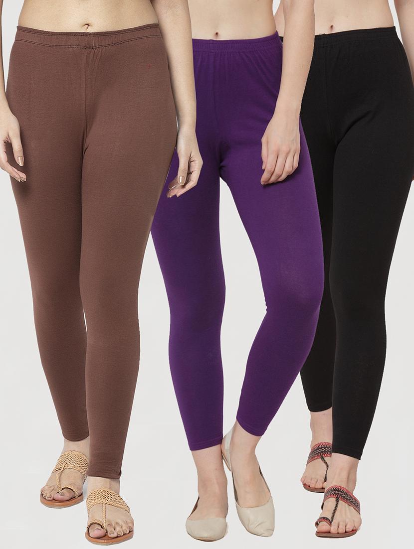 pack of 3 solid lycra leggings - 19776350 -  Zoom Image - 0