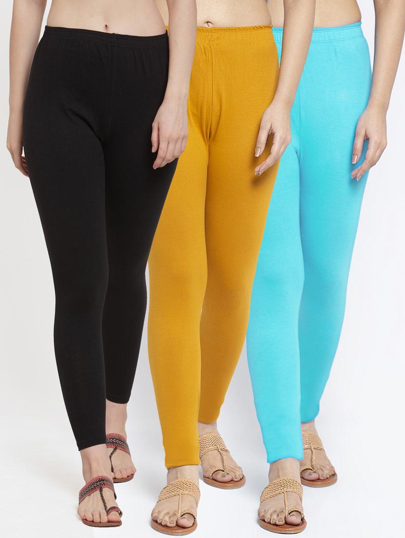 pack of 3 solid ankle length leggings - 19776605 -  Zoom Image - 0