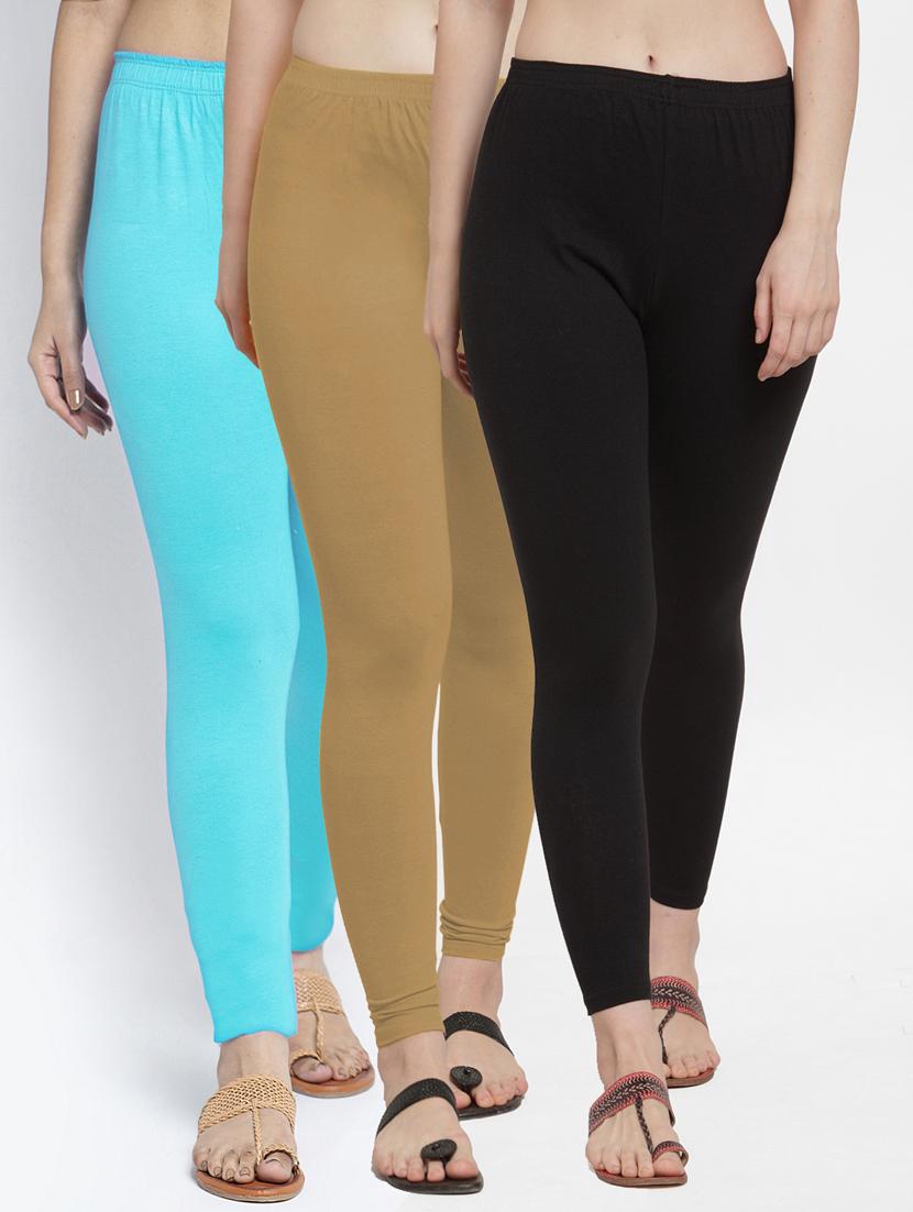 pack of 3 solid ankle length leggings - 19776611 - Zoom Image - 0