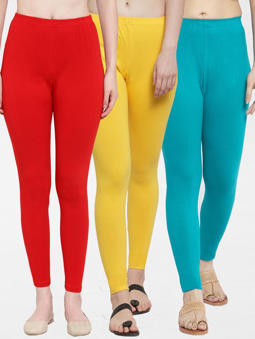 pack of 3 solid ankle length leggings - 19776619 - Zoom Image - 0