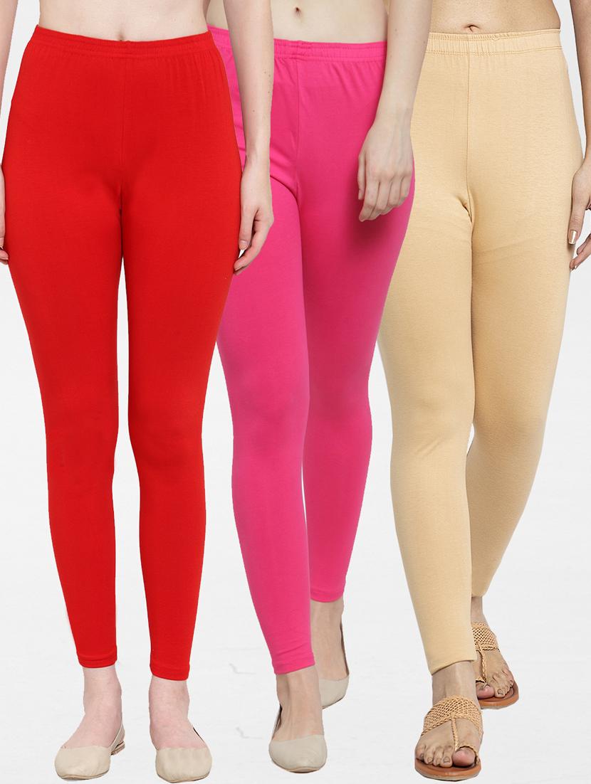 pack of 3 solid ankle length leggings - 19776626 - Zoom Image - 0
